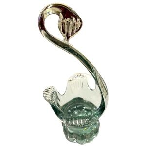 Vintage Glass Swan Trinket Dish Long Neck